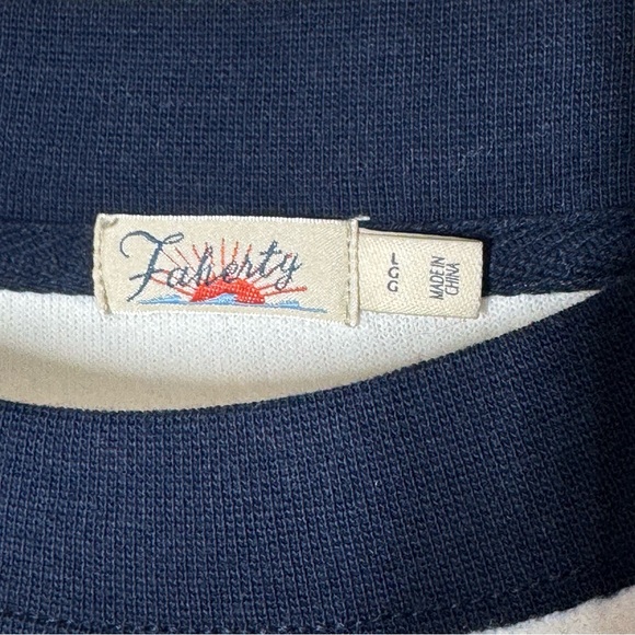 Faherty Beach Fleece Ringer Sweatshirt Top Women Navy/White Organic Cotton Large - Picture 6 of 10